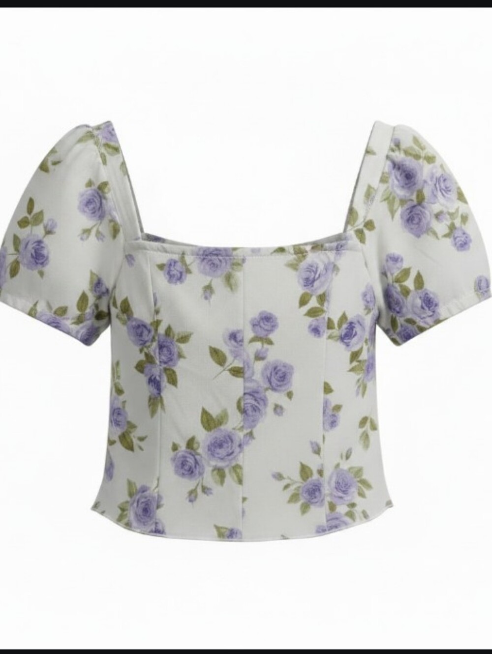 Derek 🖤 Heart Lavender Rose Button-Front Crop Top - Picture 2 of 10